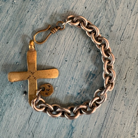 Brass Cross with Silver Link Bracelet - Picture 3 of 11